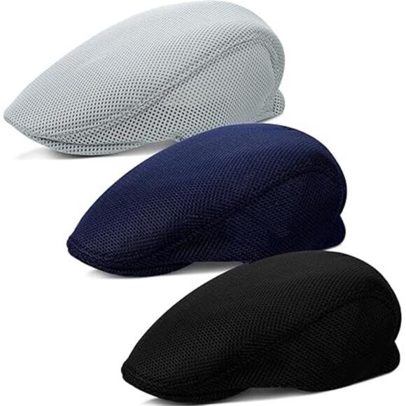 3 Pieces Mens Mesh Flat Cap Breathable Summer Newsboy Hat Cabbie Flat Cap - Picture 7 of 7